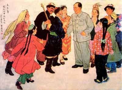Painting showing Mao Zedong and representatives of various ethnic groups from Xinjiang