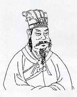 Traditional wood-block portrait of Han Wudi.