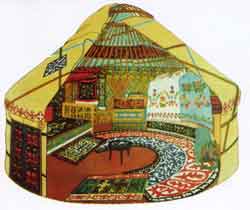 Cutaway diagram of Qazaq yurt, similar to a replica in the Ili Kazak Autonomous Prefecture Museum, Yining.