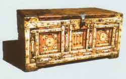 Qazaq wooden chest with bone inlay in the collection of the Ili Kazak Autonomous Prefecture Museum, Yining.