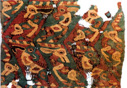 Woollen twill fabric with animal pattern unearthed from grave no. 34 at the Zaghanluq cemetery and the property of Toghraklek Villa, Qiemo.
